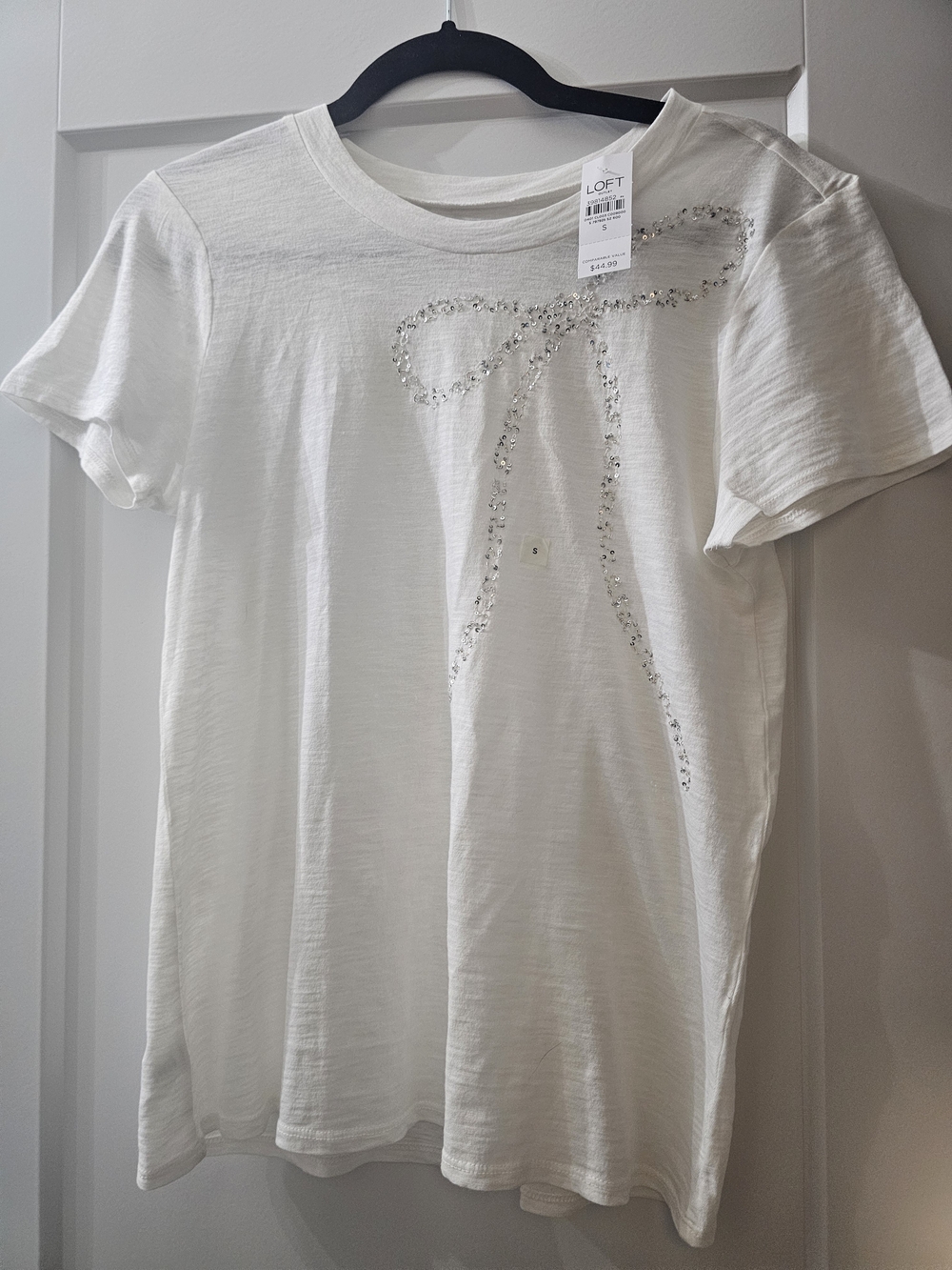 LOFT White Short Sleeve Tee with Sequence Bow Accent